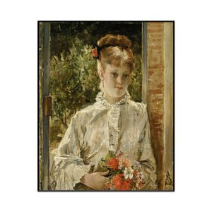 Alfred Stevens Young Woman In White Holding A Bouquet Portrait Set1 Cover0
