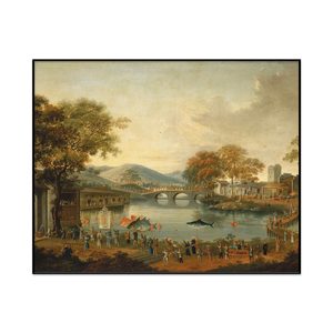 Chinese Qing Dynasty Procession By A Lake Landscape Set1 Cover0