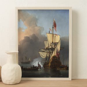 Willem Van De Velde The Younger An English Warship Firing A Salute Portrait Set1 Whiteframe2